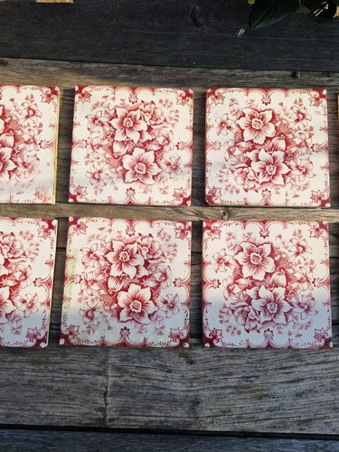 12 Vintage(?) 6"×6" Pink Floral Tiles - Bild 5 von 11