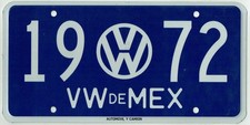1972 Volkswagen VW de Mexico Vintage-Style Bus Bug Kombi Vocho License Plate