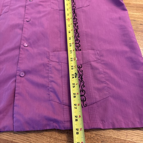 The Genuine Haband Guayabera Vintage Mens Purple Short Sleeve Snap Up XL Shirt - Picture 8 of 8