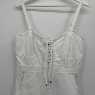 white denim corset dress Cecilia Denim Frill Corset / White | MESHKI