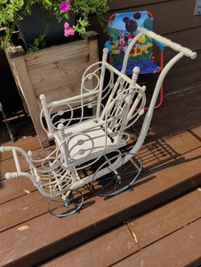 Baby-Doll Carriage Antique White Stroller Wicker Wood Metal. Very Cool Piece