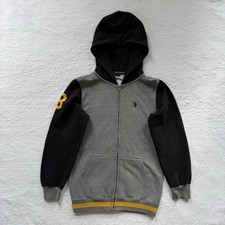 U.S. Polo Assn Boys Size XXL 18 Gray, Black, Yellow Full Zip Hoodie Sweatshirt