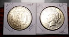 MORGAN AND PEACE SILVER DOLLARS COLLECTORS LOT $2 FACE 90% 1922 S UNC 21 S UNC!