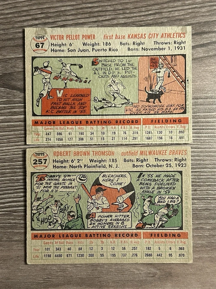 Lote de (2) Topps de colección Vic Power & Bobby Thomson 1956 en muy buen estado-ex MLB #67 #257 Foto 2 de 2
