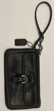 Vintage Coach Soho Black Leather Wristlet With Buckle Pocket