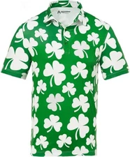 Men`s Royal and Awesome Shamrock Golf Shirt Green Irish Clover Polo Top S – XXL