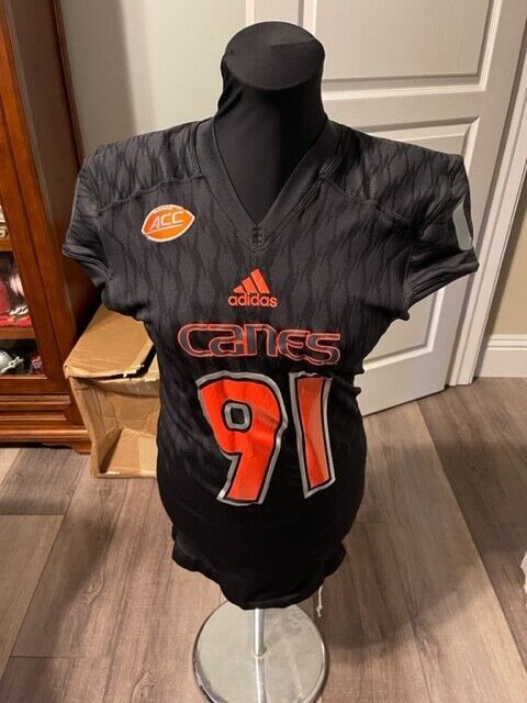 MIAMI HURRICANES GAME USED BLACK OUT JERSEY 2015 ADIDAS #91 XL ACC CANES