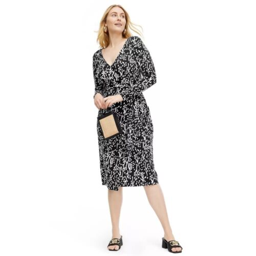 Nuovo con etichette ~ Abito avvolgente Diane Von Furstenberg maniche lunghe cotone midi macchie di mare XS - Foto 3 di 12