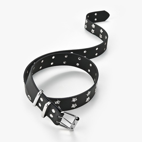 Womens Star Grommet Belts Studded PU Leather Holes Punk Unisex Waistbands White - Picture 9 of 15