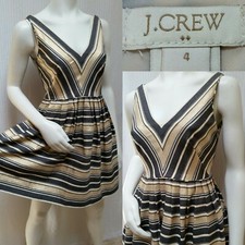 J.CREW Factory Fit Flare V Neck Gold Striped Metallic DRESS - size 4 - EUC