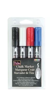 MARVY Bistro Glass Chalk Marker 6mm Point Set 4 Pack Black, Red, Blue & White