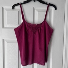 Vintage JCPenney Burgundy Cami Top Lace Trim Size 34 Adjustable Strap Nylon USA