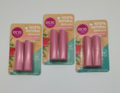 NEW! Lot of 3 eos Organic Natural Lip Balm 2 Packs Strawberry Sorbet -6 Tubes 