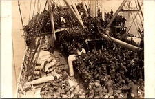 Real Photo Postcard Navy Sailors on Military Ship Returning Home From War