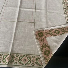 Dolan West Germany Tablecloth Tolentex Embroidered Pink Flowers Green  37" x 28"