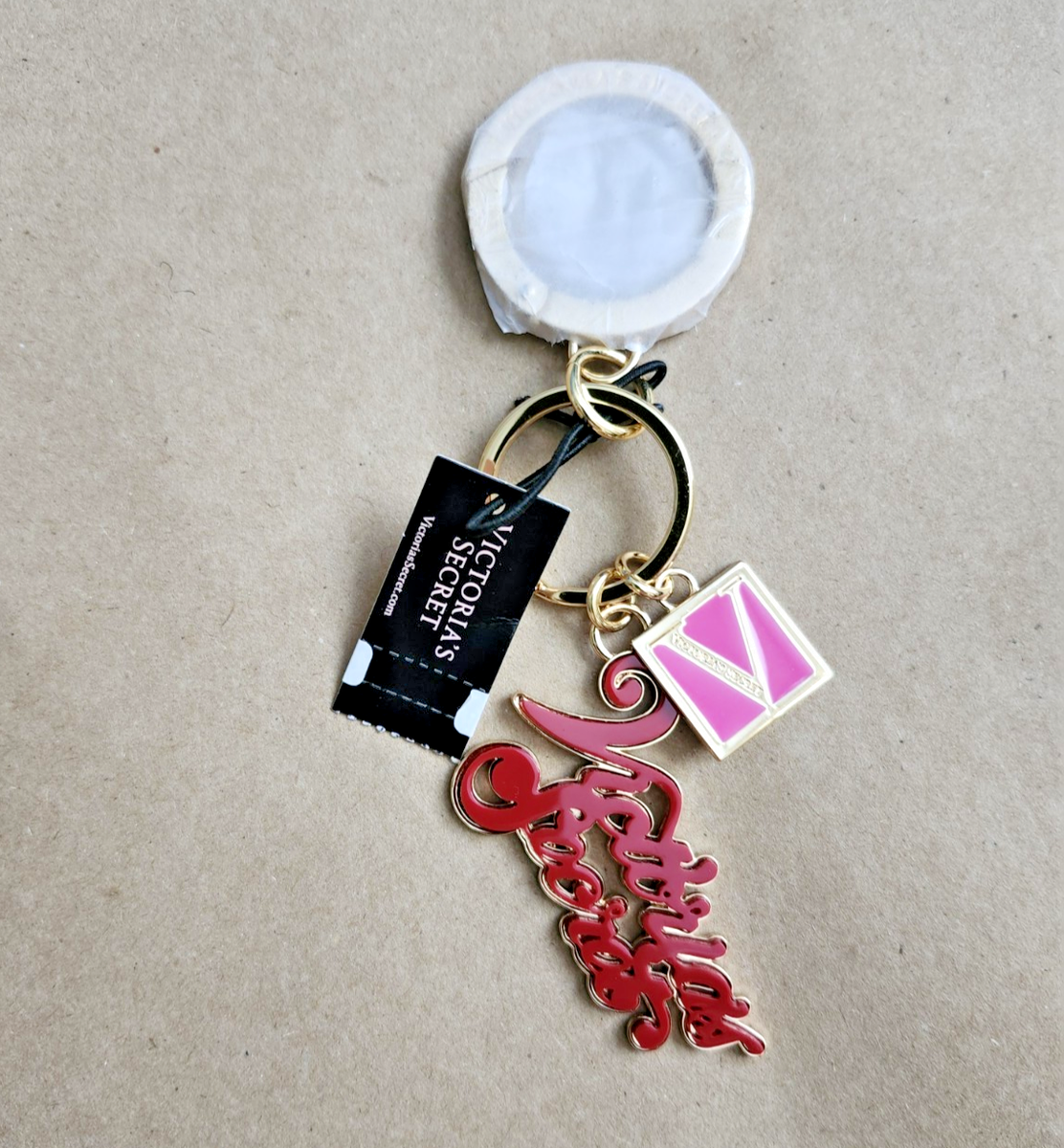 NEW! Victoria's Secret V Logo Keychain Bag Charm red/pink SUPER