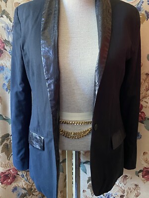 Tramando Designer Black Open Blazer Python Design Print Sz 2 Small Classy Unique