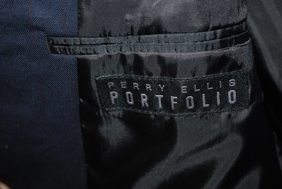 Perry Ellis портфолио мужской блейзер 42R черная шерсть / шелковая полоса - отличном - Изображение 3 из 4