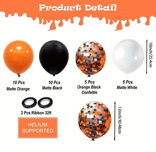 30pcs Halloween Balloons - Black Orange White And Confetti Balloons - Picture 4 of 6