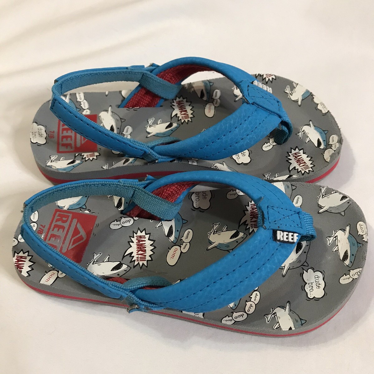 Reef Flip Flops Boys Size 7/8 Gray Blue Little Ahi Blue 