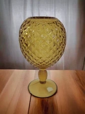  Vintage Viking Glass Amber Diamond Optic Yesteryear Line 8" Ivy Ball Vase
