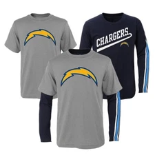 Los Angeles Chargers NFL Boys Grey/Navy "Squad" Long/Short Sleeve Shirt Set