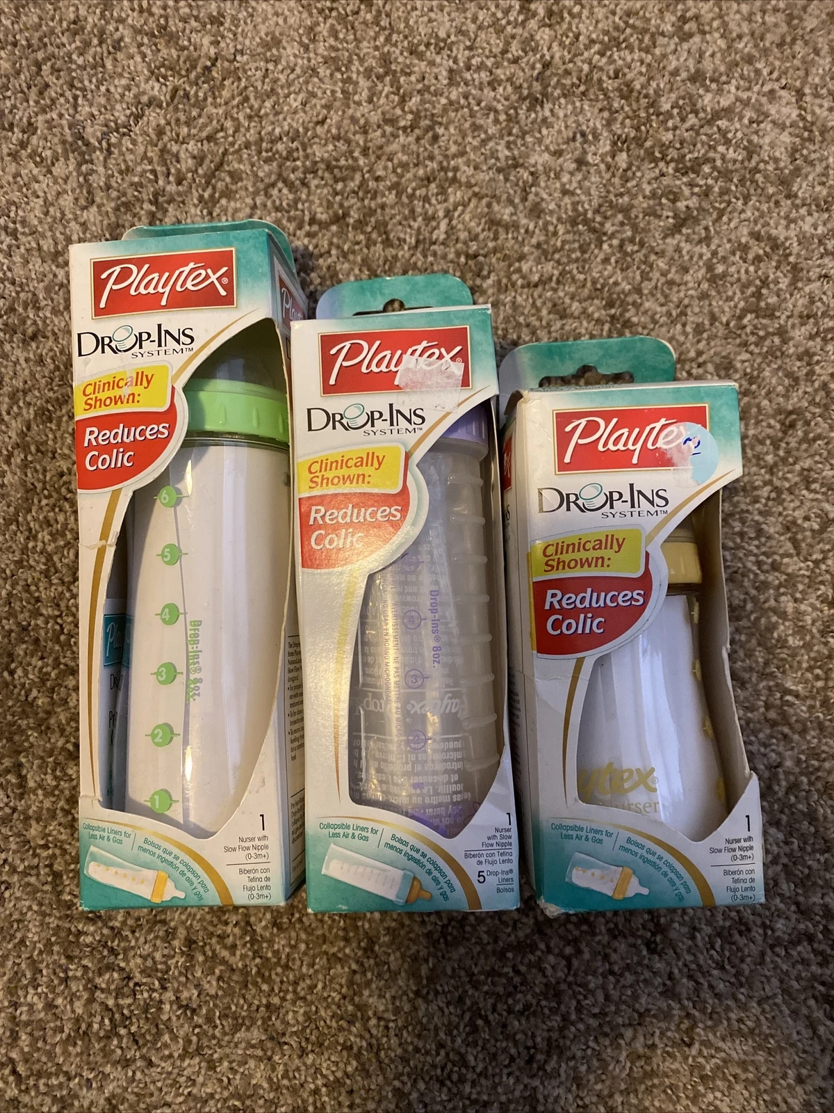 Playtex Premium Nurser Bottles - New NOS 8 Oz 4 Oz Lot Of 3 Yellow Purple Green