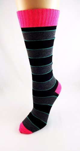 Knee Socks 3 Pairs Pink Black Stripes Flowers Solid Ladies Size 9-11 - Picture 8 of 8