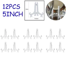 12 Pack 5Inch Tall Clear Plastic Easel Holders for Photo Dish Art Display Stands