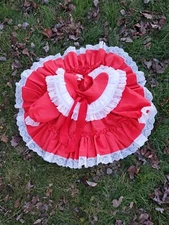 Vintage Mini World Girls Red Circle Dress Size 2t Ruffles Lace Long Sleeve 