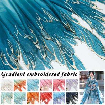 50*150cm Chinese Style Embroidery Gradient Fabric Hanfu Dress Doll Cloth Costume