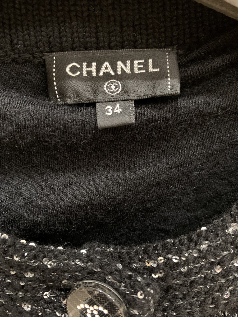 Chanel Cashmere Cardigan Jacket Sequins Black size 34 2021 Fall  