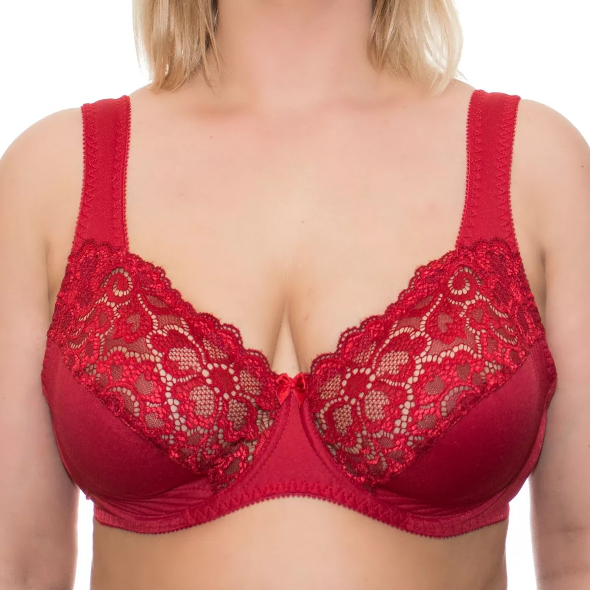 34-46C-F G H I J RED PLUS SIZE UNDERWIRE FULL COVERAGE BRA WIDE STRAPS