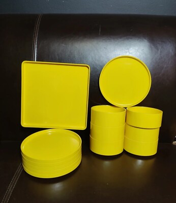HELLER Massimo Vignelli Yellow Dinner Bread Plate, Bowls Set of 13  Retro MCM 