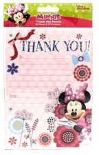 Minnie Mouse Thank You Sheets & Envelopes, Pack of 20 - New