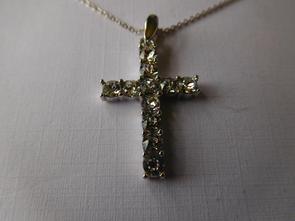 New Lara Roes 18” Sterling Silver Cross Necklace with Swarovski