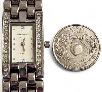 ? Ellen Tracy Silver Watch w/Crystals Ellen Tracy Womens Watch & Bracelet Set with Crystal  main image 3