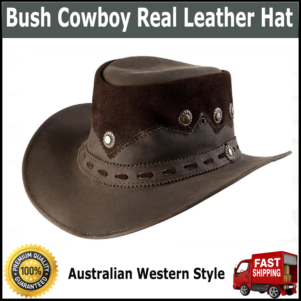 Australian Western Style Bush Cowboy Real Leather Hat with  display picture 3