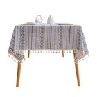 Printed Cotton Linen Tablecloth with Tassels – Boho Tribal Dining Cover