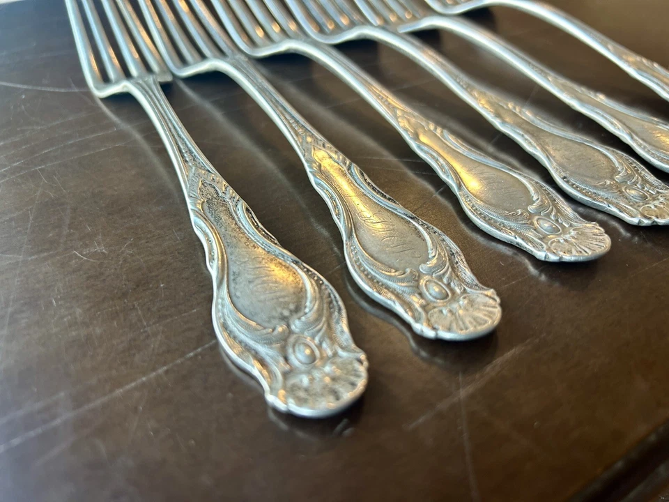 Antiguo juego de tenedores Imperio de plata para monedas de Estados Unidos de 1850-6. Por S. HOARD & Co. Philo Gilbert Foto 2 de 4