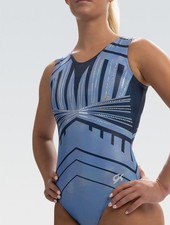 GK Elite Composed Blue Shiny Stripe Tank Leotard Gymnastics AM Teen Girl