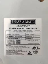 Phase Converter Single Phase to 3 Phase 10hp Phase-A-Matic Model# 787PK5