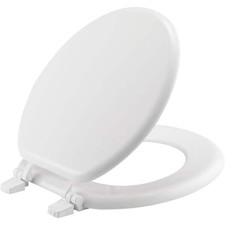Round Closed Front Toilet Seat White Enameled Wood Molded Standard Bathroom