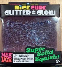 NeeDoh Nice Cube Glitter Glow Purple Squishy Fidget Toy New Sealed