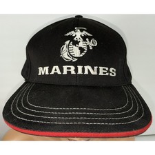 Unionwear US Marines USMC Black Red Snapback Hat Made in USA Embroidered