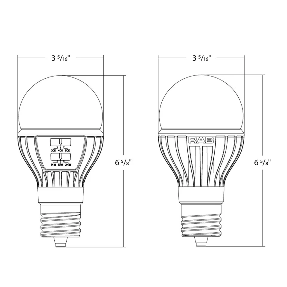 RAB 24W High Output A23 LED Lamp 120-277V Power/Color Select Mogul Base - Image 3 of 3