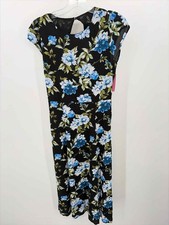 Pre-Owned Banana Republic Black Size 2 Floral Shift Midi Short Sleeve Dress
