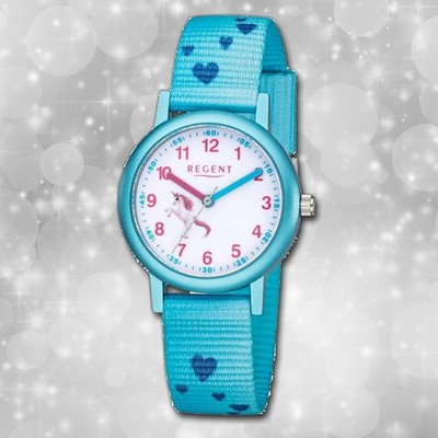 Armband-Uhr Quarz Textil blau F-1208 Kinder Uhr Regent Kinderuhr URF1208