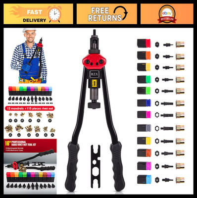 16'' Rivet Nut Tool, Hand Blind Riveter with 11 Mandrels & 110 Rivet Nuts, M3-M12