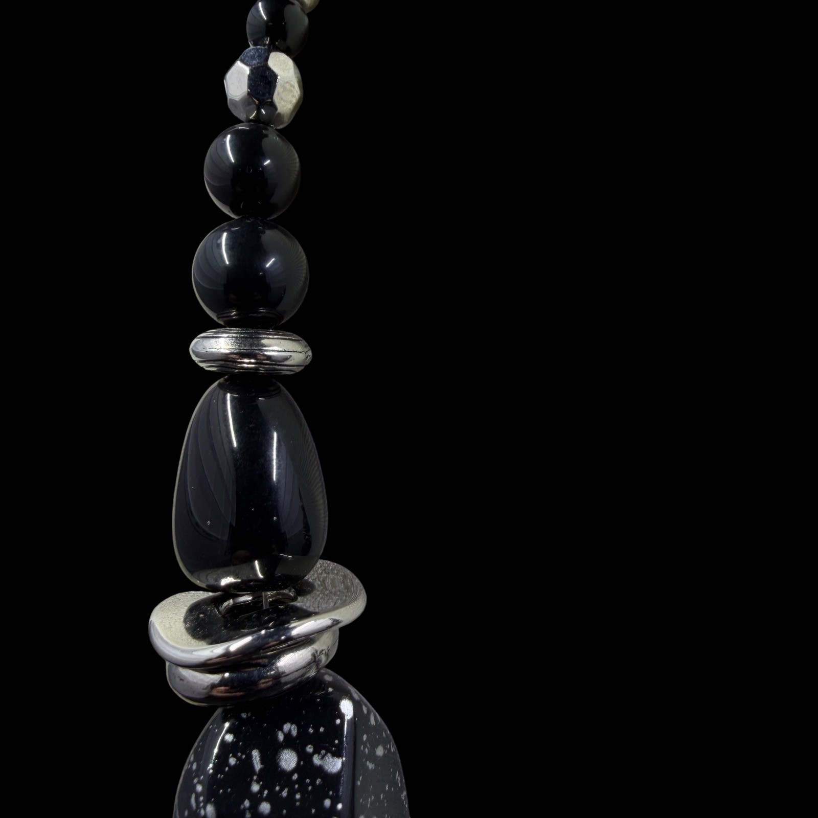 Black Silver Splatter Beaded Statement Necklace C… - image 5